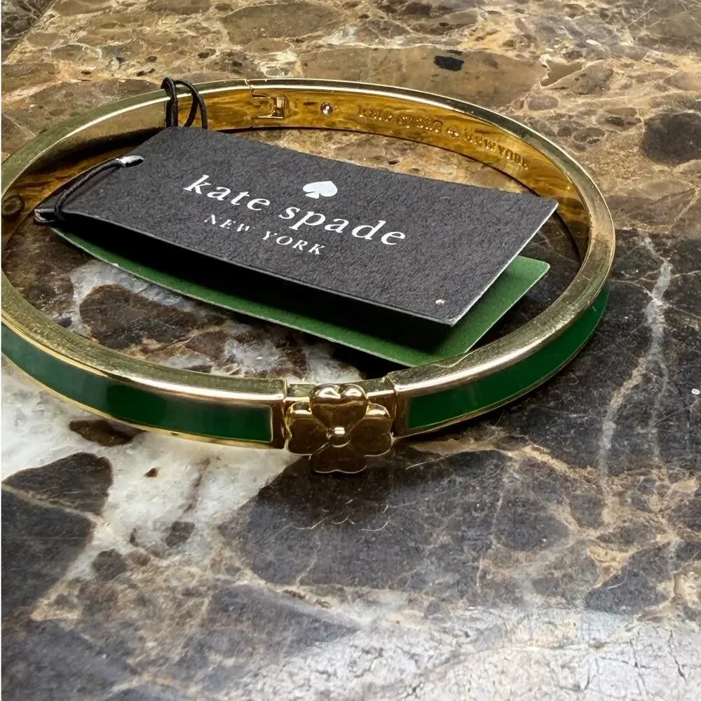 Kate Spade Glover Green & Gold Hinged Bangle Bracelet Classic Stacking Jewelry